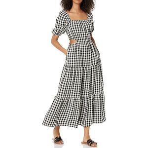 The Drop Anaya Square Neck Cut-Out Black & White Gingham Print Maxi Dress